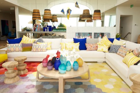 Dinosaur Designs, Loom Rugs, Jardan, Zuster, Interior design, interior decoration, Arent&Pyke, Kelly Wearstler, cushions, decor, home furnishings, soft furnishings, homewares, blue, yellow, cobalt, Christopher Farr, Breakwater, Peonies, Brisa, fabric, velvet